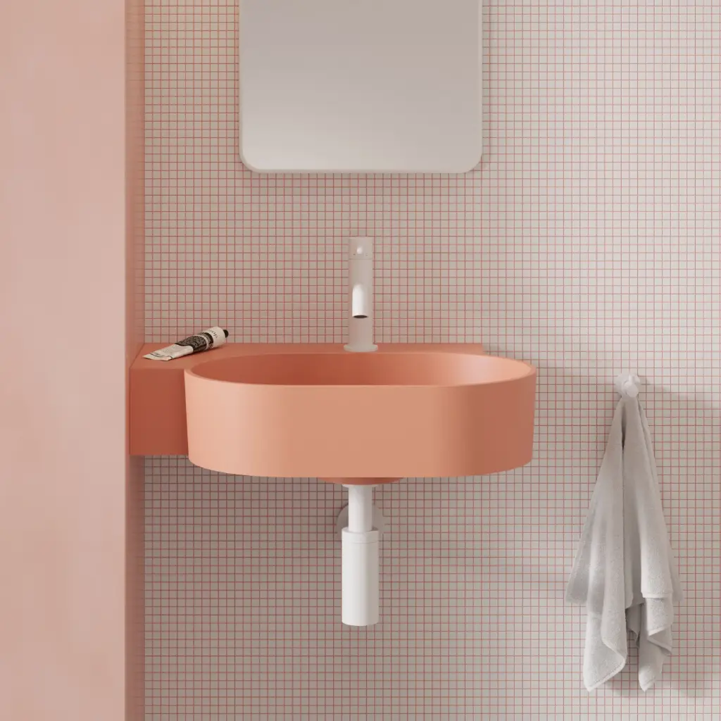 OVO M+ Aufsatz- und Wandwaschtisch - links,Coral matt (CO) 55 x 36 cm OVO555UWLCO