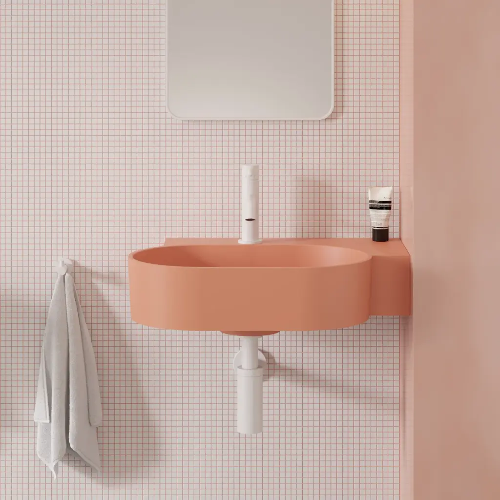 OVO M+ Aufsatz- und Wandwaschtisch - rechts,Coral matt (CO) 55 x 36 cm  OVO555UWPCO