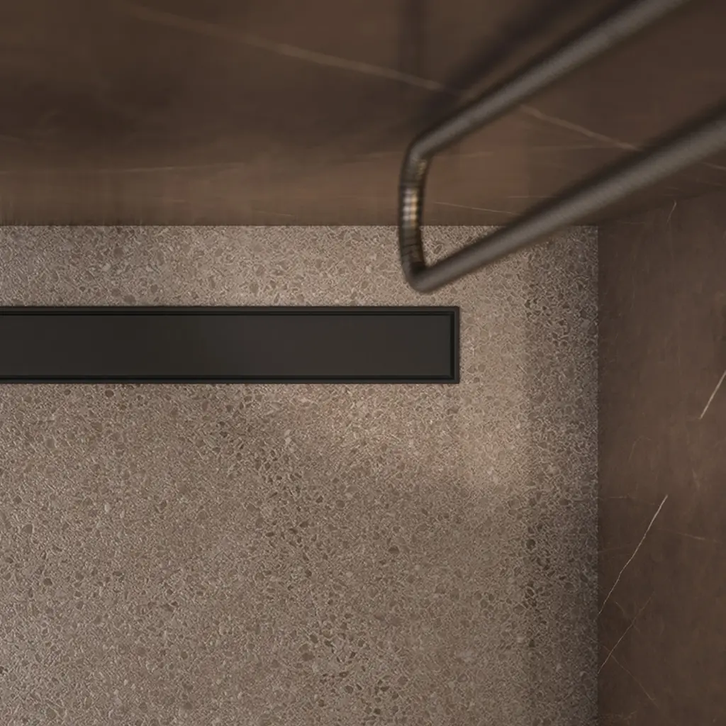 Duschrinne mit Vollblende, 90 cm Schwarz seidenmatt (BLH) LOWFIX90GBL