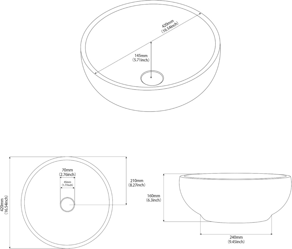 Design-Aufsatzwaschbecken Keramik – Rund 420 × 160 mm, Jazz White Marmor