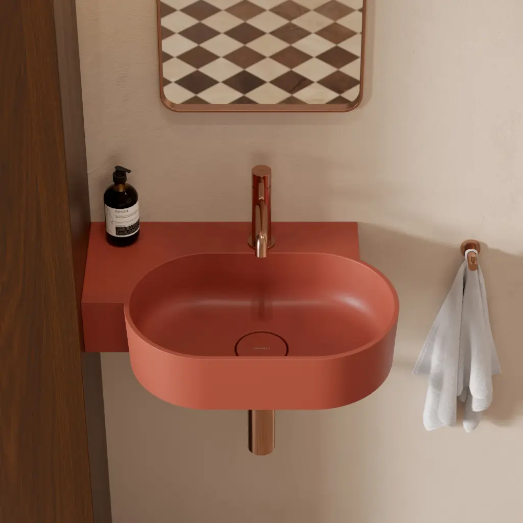 OVO M+ Aufsatz- und Wandwaschtisch - links, 55 x 36 cm Terracotta matt (TE) OVO555UWLTE