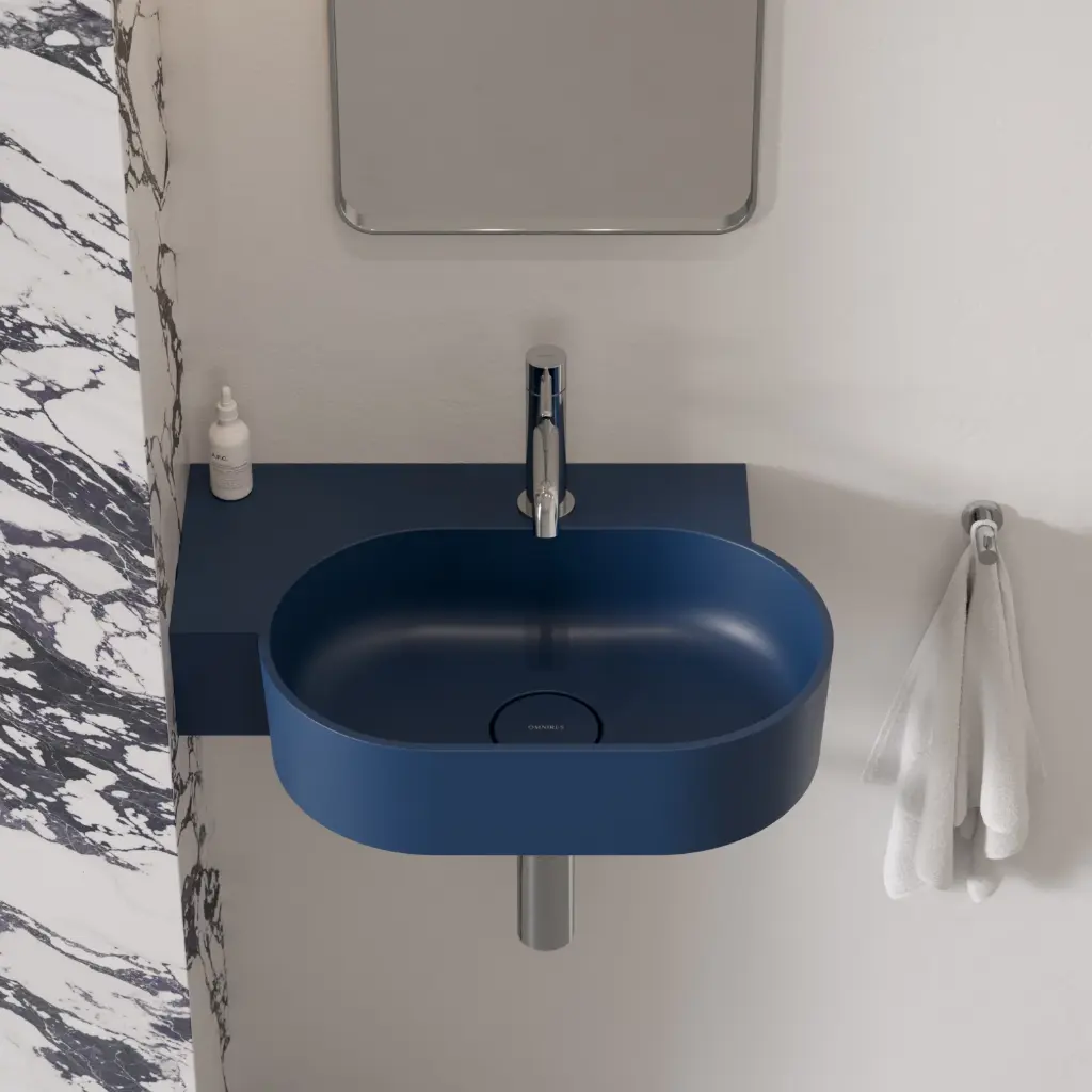 OVO M+ Aufsatz- und Wandwaschtisch - links, 55 x 36 cm Midnight blue matt (MB) OVO555UWLMB