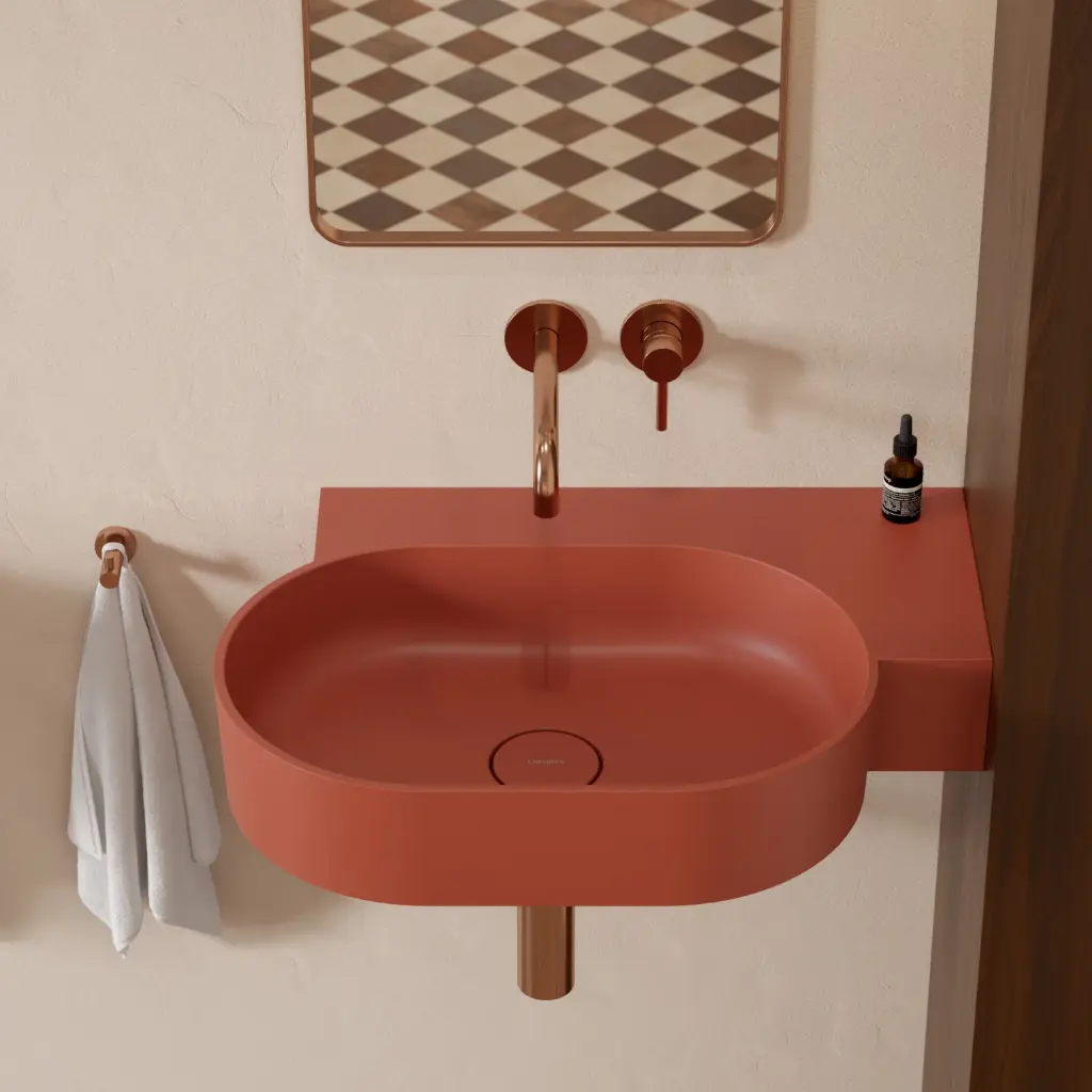 OVO M+ Aufsatz- und Wandwaschtisch - rechts,Terracotta matt (TE)64 x 44 cm OVO645UWPTE