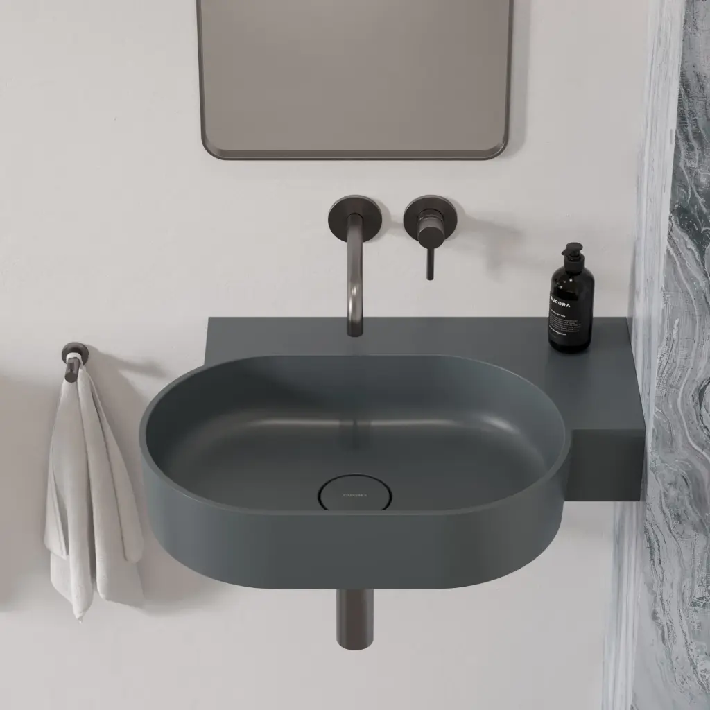 OVO M+ Aufsatz- und Wandwaschtisch - rechts,64 x 44 cm Ash grey matt (AG) OVO645UWPAG