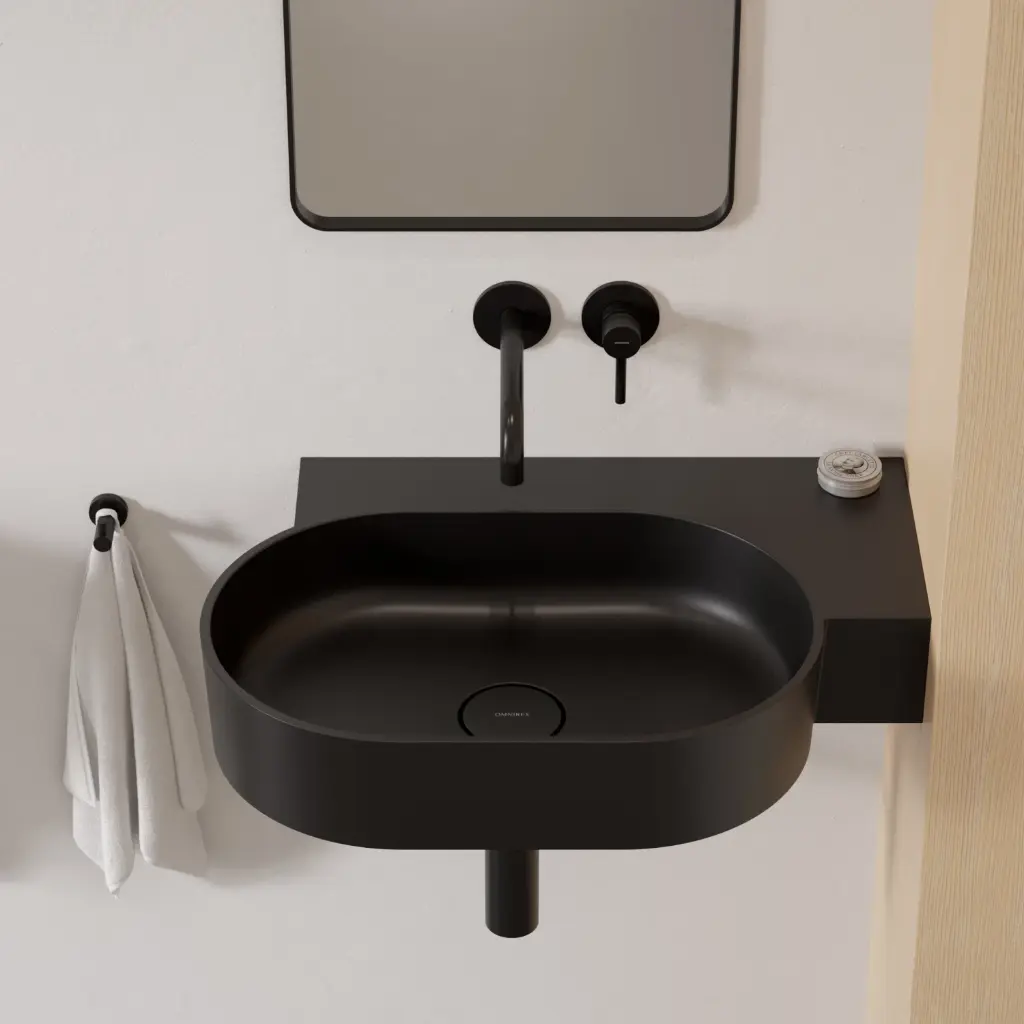 OVO M+ Aufsatz- und Wandwaschtisch - rechts,64 x 44 cm Black lava matt (BLV) OVO645UWPBLV