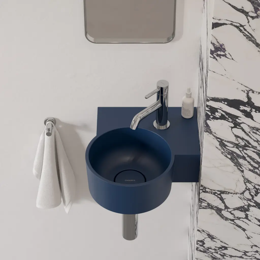 OVO M+ Aufsatz- und Wandwaschtisch - rechts,33 x 34 cm Midnight blue matt (MB) OVO335UWPMB