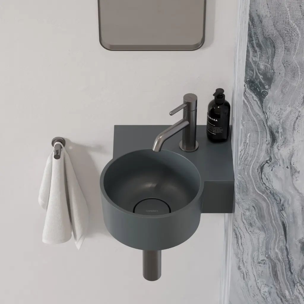 OVO M+ Aufsatz- und Wandwaschtisch - rechts,Ash grey matt (AG)33 x 34 cm OVO335UWPAG