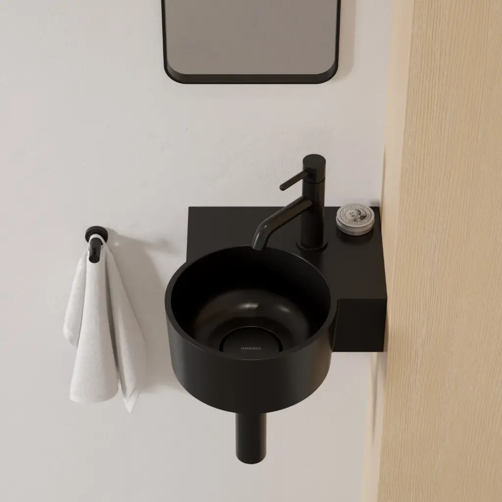 OVO M+ Aufsatz- und Wandwaschtisch - rechts,Black lava matt (BLV)33 x 34 cm OVO335UWPBLV