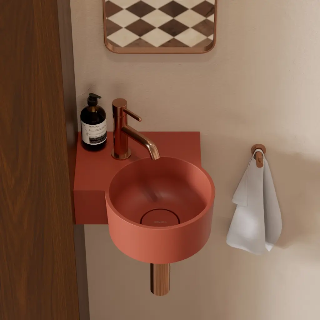 OVO M+ Aufsatz- und Wandwaschtisch - links,33 x 34 Terracotta matt (TE) OVO335UWLTE