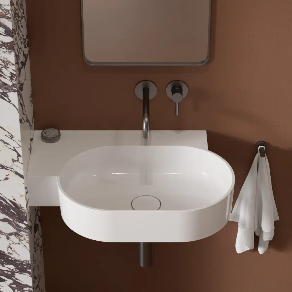 OVO M+Aufsatz- und Wandwaschtisch - links, 64 x 44 cm Weiß glänzend (BP) OVO645UWLBP