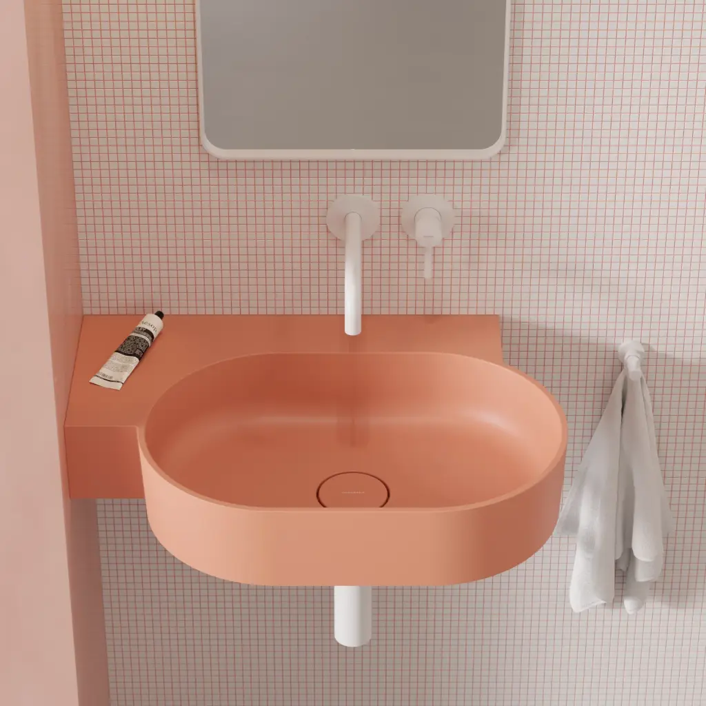 OVO M+ Aufsatz- und Wandwaschtisch - links, Coral matt (CO)64 x 44 cm OVO645UWLCO