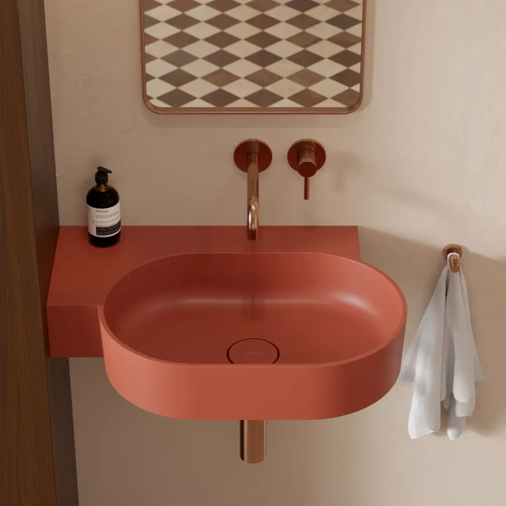 OVO M+ Aufsatz- und Wandwaschtisch - links,64 x 44 cm Terracotta matt (TE) OVO645UWLTE