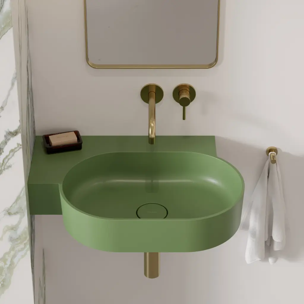 OVO M+ Aufsatz- und Wandwaschtisch - links,64 x 44 cm Olive matt (OL) OVO645UWLOL 