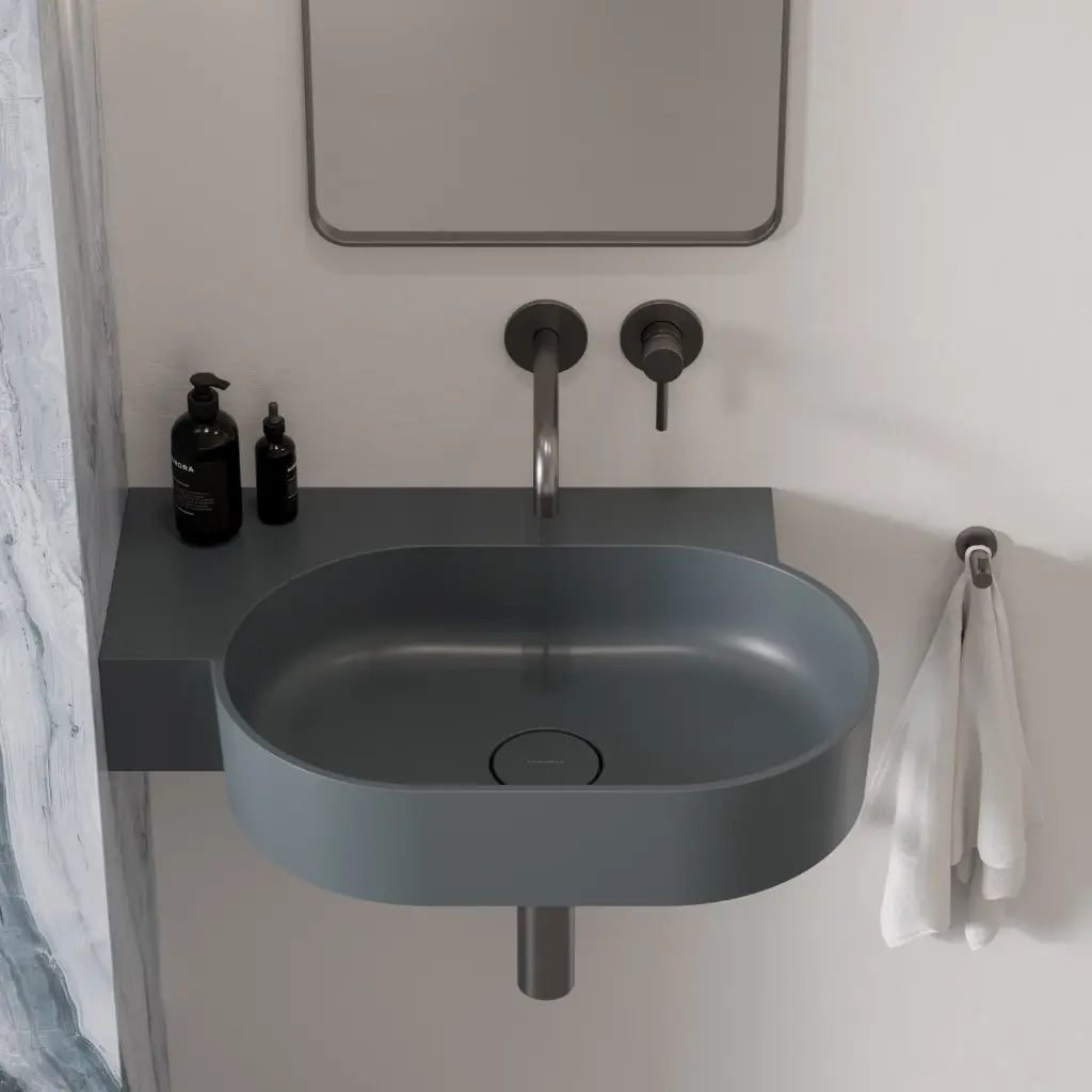 OVO M+ Aufsatz- und Wandwaschtisch - links,Ash grey matt (AG)64 x 44 cm OVO645UWLAG