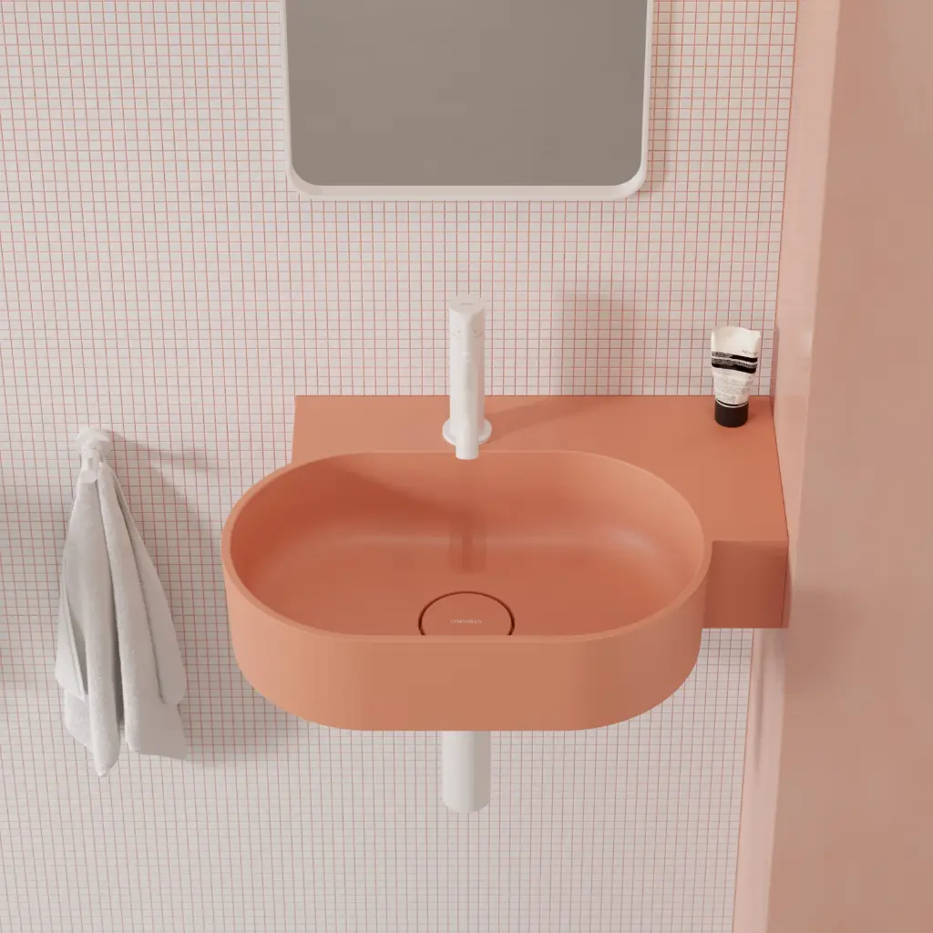 OVO M+ Aufsatz- und Wandwaschtisch - rechts, 55 x 36 cm Coral matt (CO) OVO555UWPCO