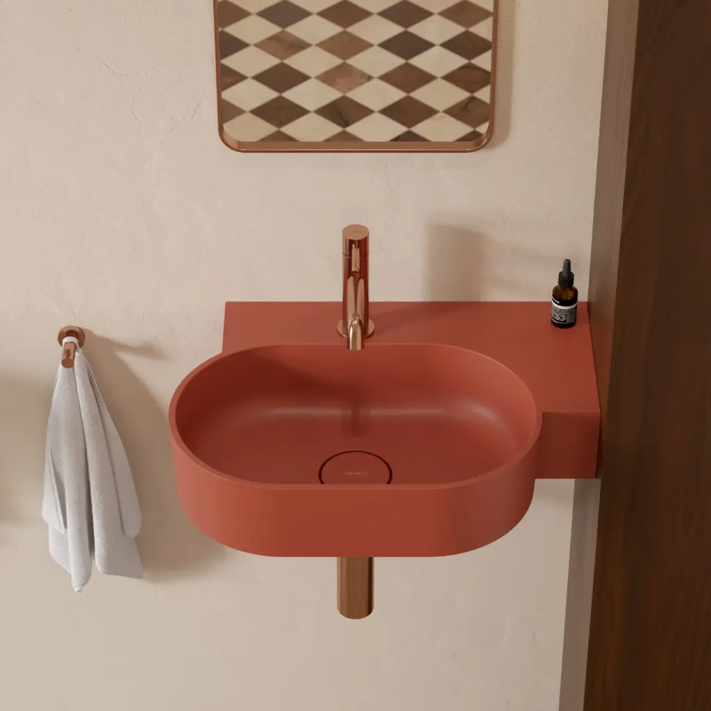 OVO M+ Aufsatz- und Wandwaschtisch - rechts,55 x 36 cm Terracotta matt (TE)  OVO555UWPTE