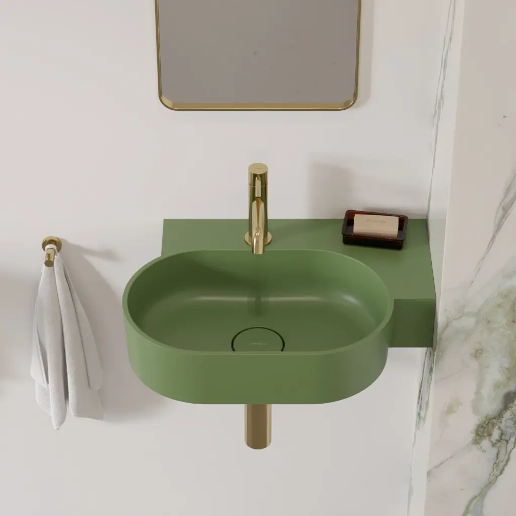 OVO M+ Aufsatz- und Wandwaschtisch - rechts,55 x 36 cm Olive matt (OL) OVO555UWPOL
