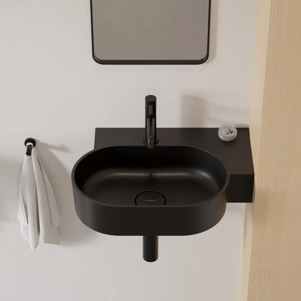 OVO M+ Aufsatz- und Wandwaschtisch - rechts,Black lava matt (BLV)55 x 36 cm OVO555UWPBLV