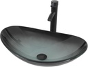 Design-Handwaschbecken mit Ablauf und Wasserhahn (Schwarz Matt) aus Glas – Oval 53 × 35 cm, Dunkelgrün-Schwarz Verlauf