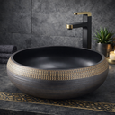 Design Waschschale aus Keramik – Rund 42 × 15 cm, Handgefertigt,Schwarz & Brown
