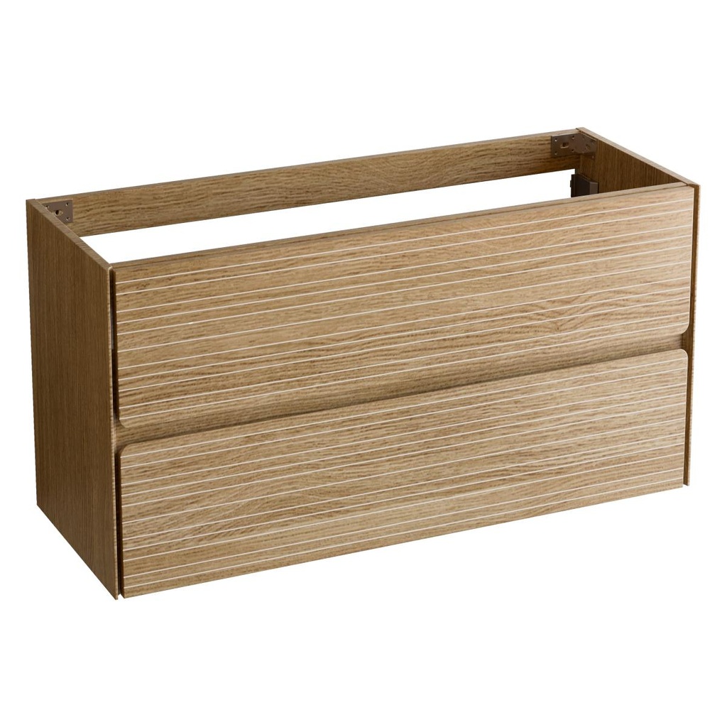 Unterschrank „RANDOM“ aus Marine-MDF, 120 x 45 x 54 cm. 2 hängende Schubladen, Farbe „Mud“ / Waschtisch mittig angeordnet