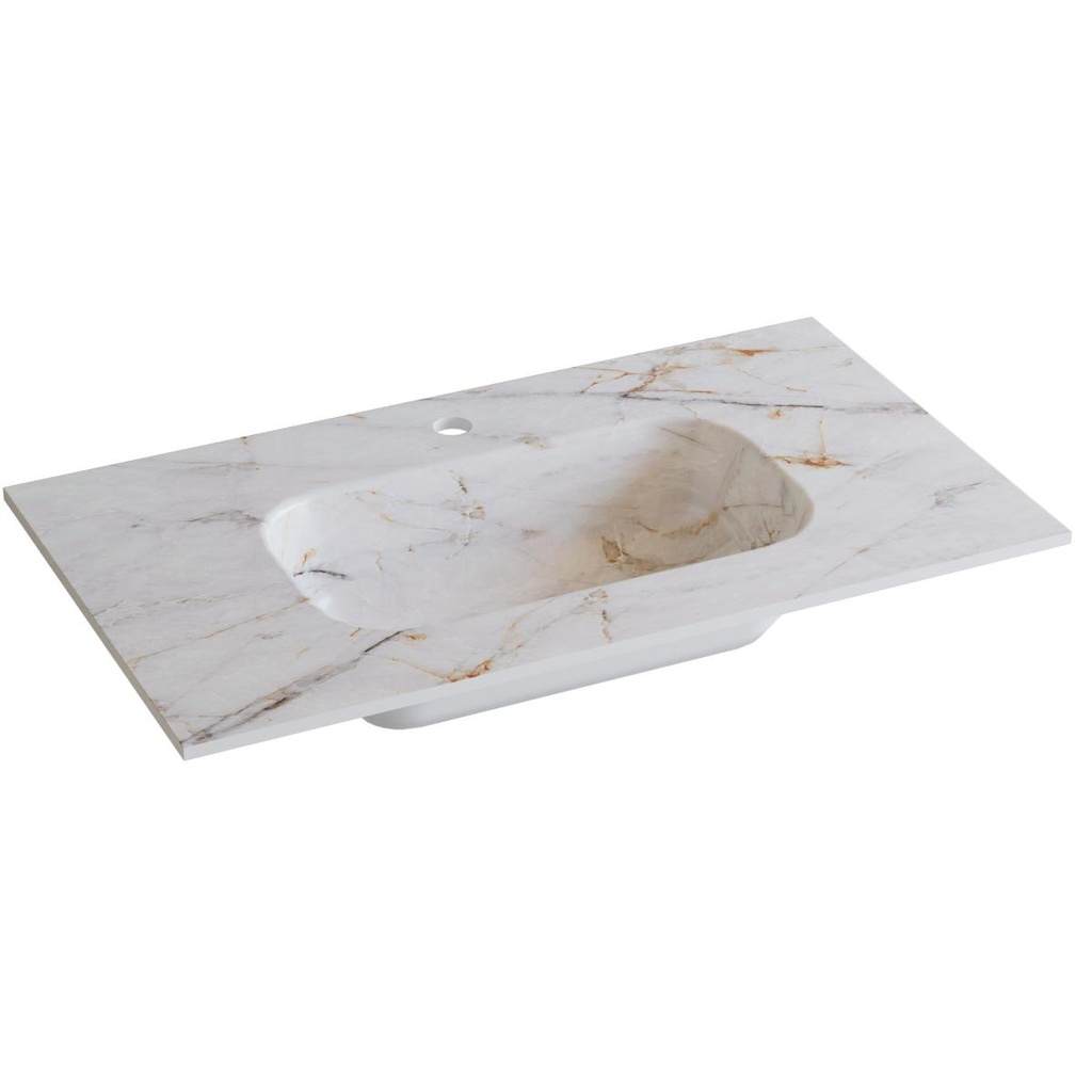 Integrierte Arbeitsplatte aus Feinsteinzeug von Lanicor. Breite 101 cm. Storm White ELR101.W