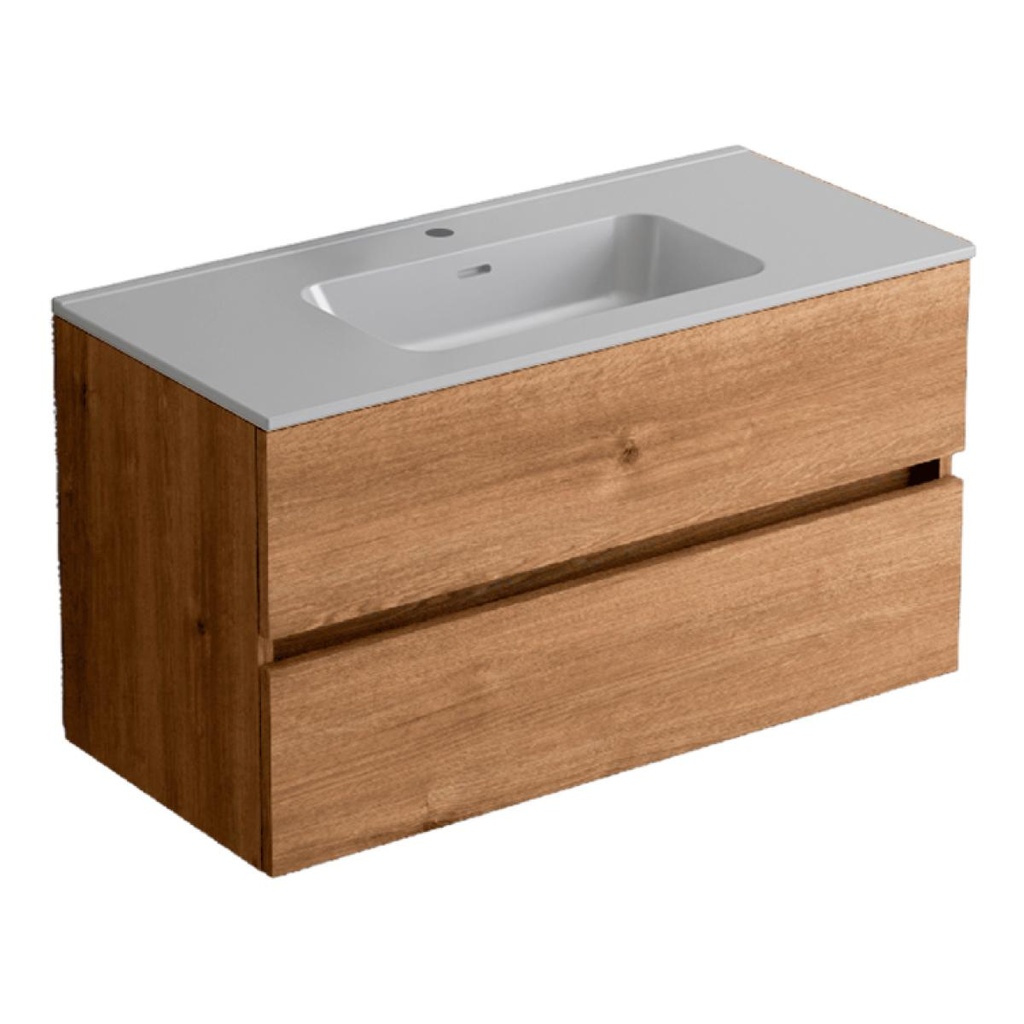 ICON-Set: Unterschrank 100 x 45 x 54 cm, 2 Hängeschubladen „Art“ + Keramik-Arbeitsplatte „Volterra Blanco“ (glänzend) AZ100.2EA